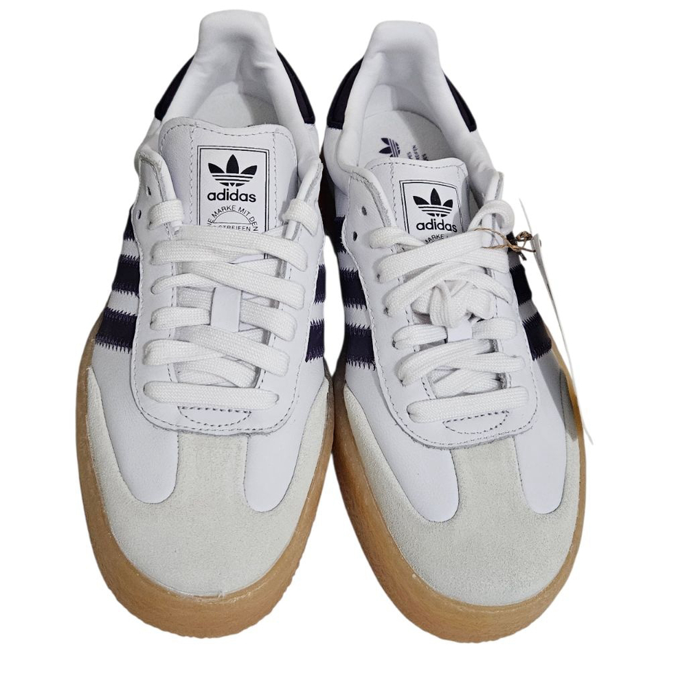 ADIDAS SAMBA Women's White/Purple Leather Lace Up Shoes Sneakers Sz 7.5 - Picture 2 of 8